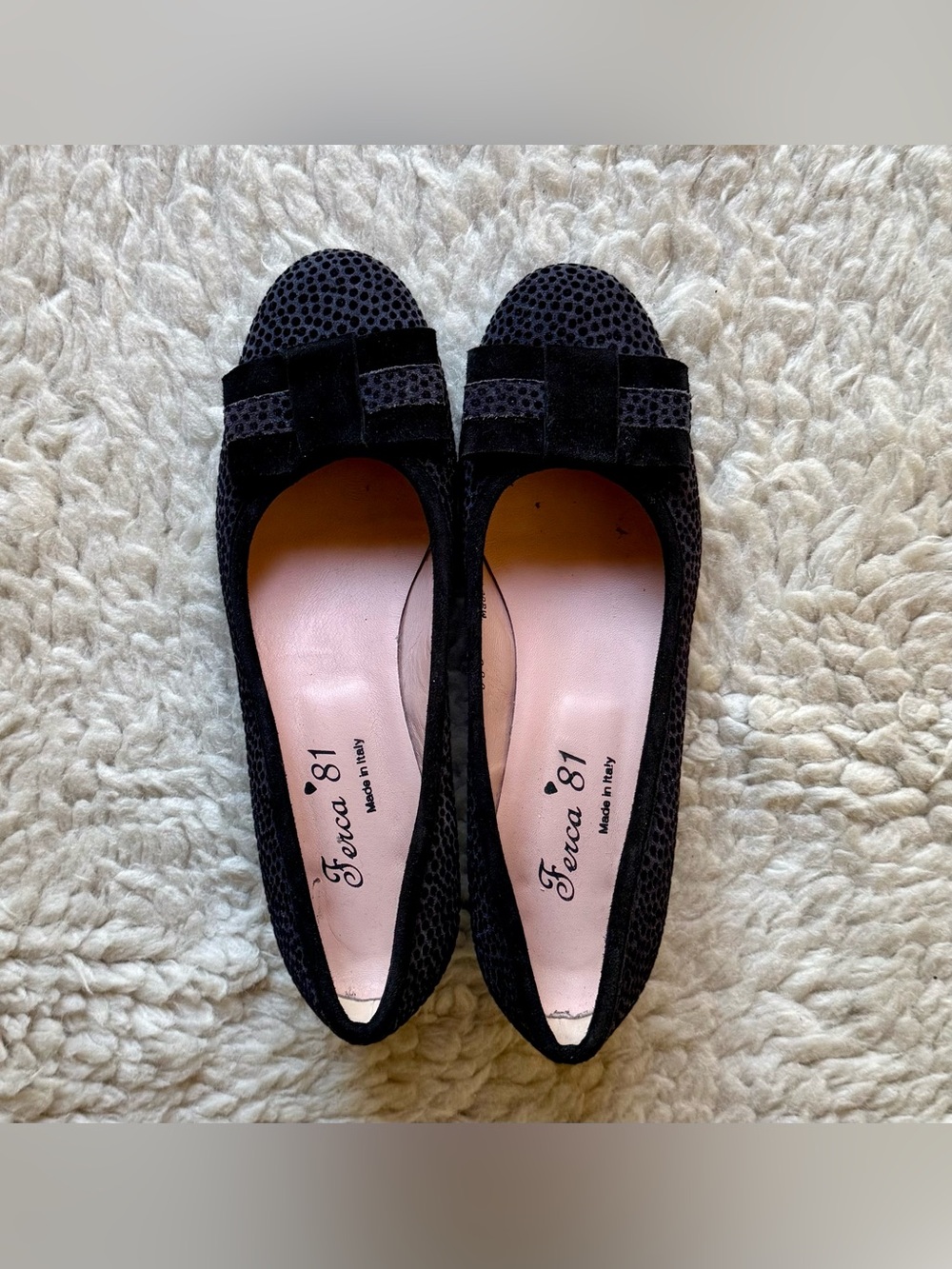 Ferca 81 Made in Italy Blue & Black Suede Bow Ballet Flat Heel EU 38 / 7.5